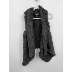 La Rok Luxe Rabbit Fur Knit Vest Womens Medium Grey‎ Open Front Asymmetrical